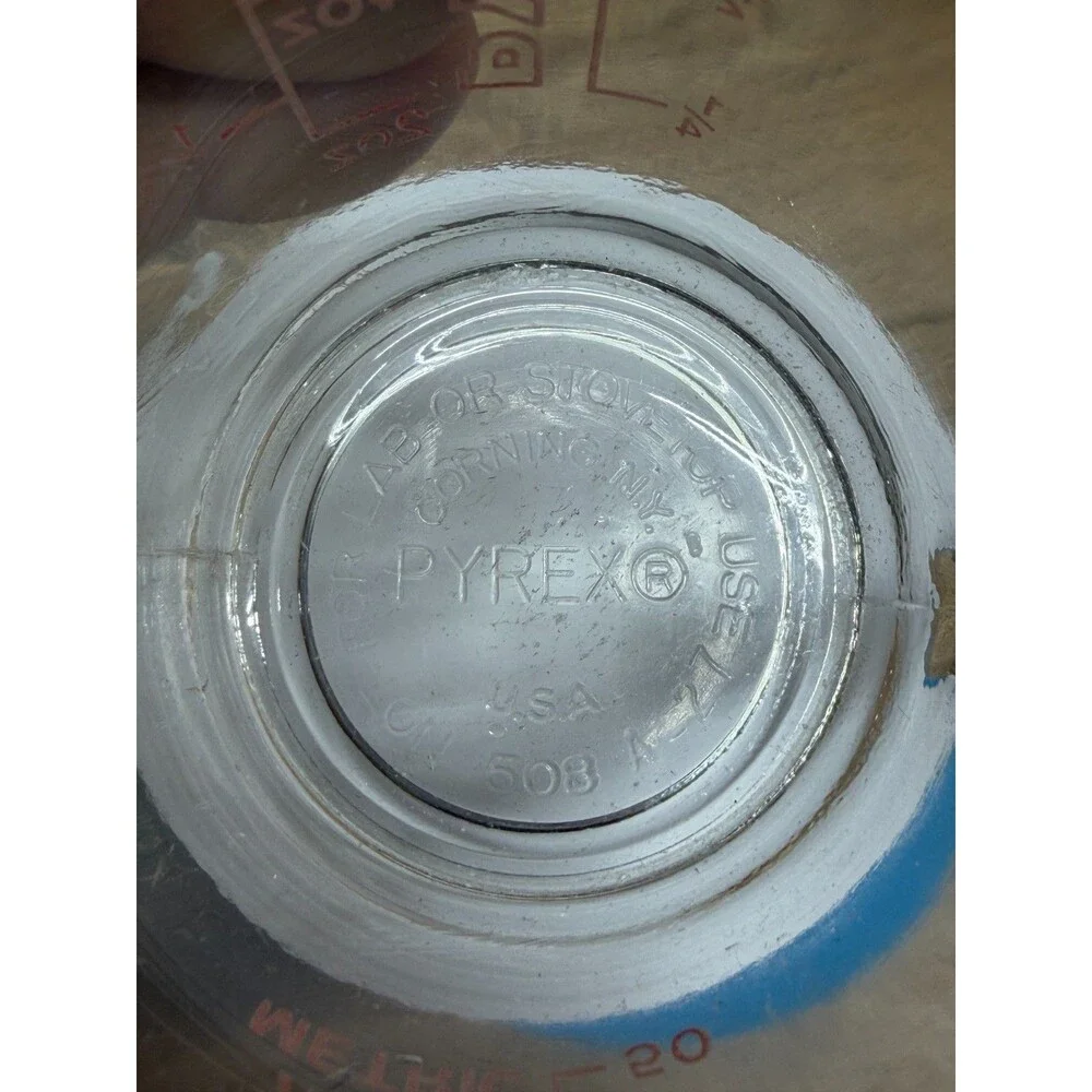PYREX #508 Small Red Letter Glass Measuring Cup D Handle 8oz 1 Cup - Vintage